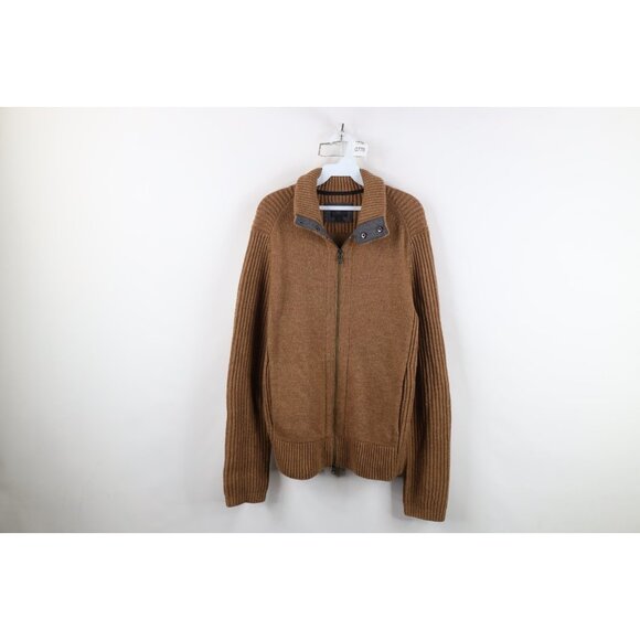 Banana Republic Mens Medium Blank Heavyweight Wool Ribbed Knit Full Zip Sweater - Picture 1 of 16